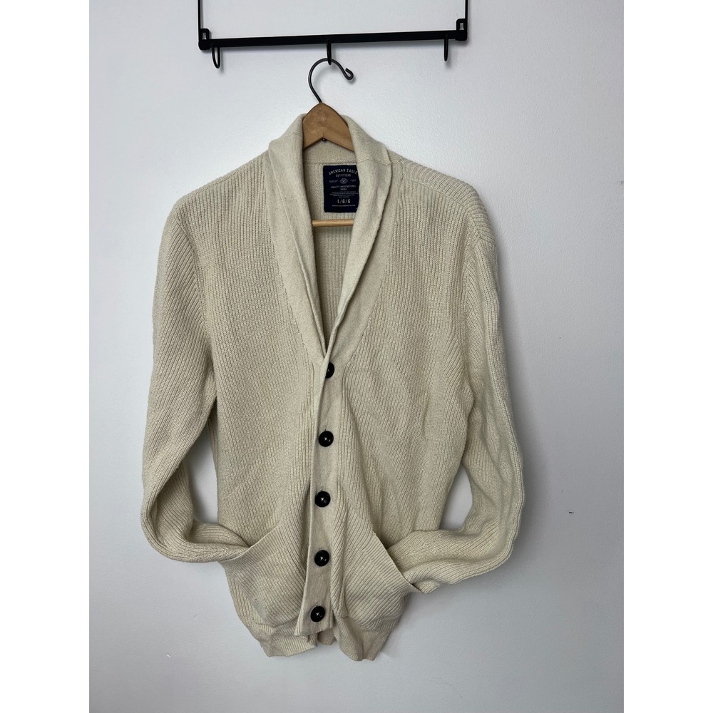 Vintage American Eagle Mens Cream Collar Cardigan Sweater Button Front Large